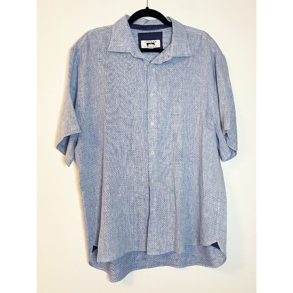 Joseph Abboud XL Blue Linen Blend Short Sleeve Button Up Shirt Diamond Print